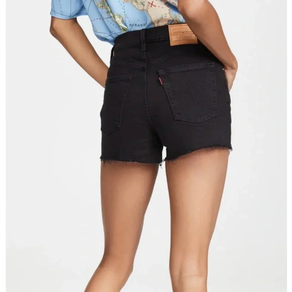 LEVI'S Ribcage Shorts Black Denim High Rise Cut Off Frayed Gothic